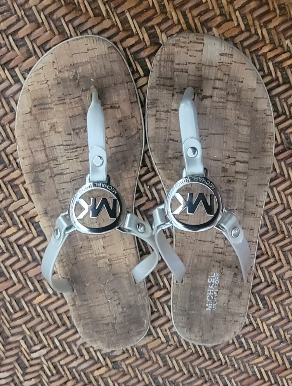 Michael Kors Silver Logo Thong Sandals